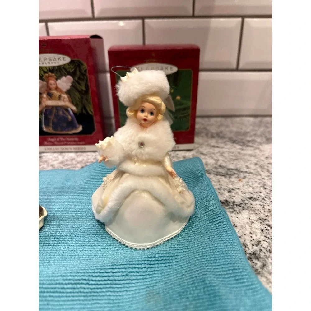 Hallmark Madame Alexander Holiday Angels Ornaments Red Blue 3pc Set 90s